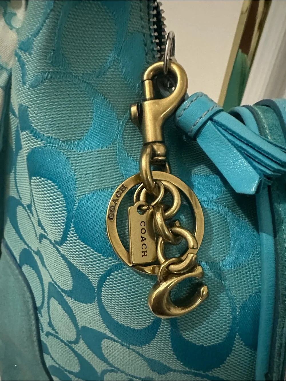 Coach Brass Tone Signature “C” Bag Charm Keychain Purse Charm